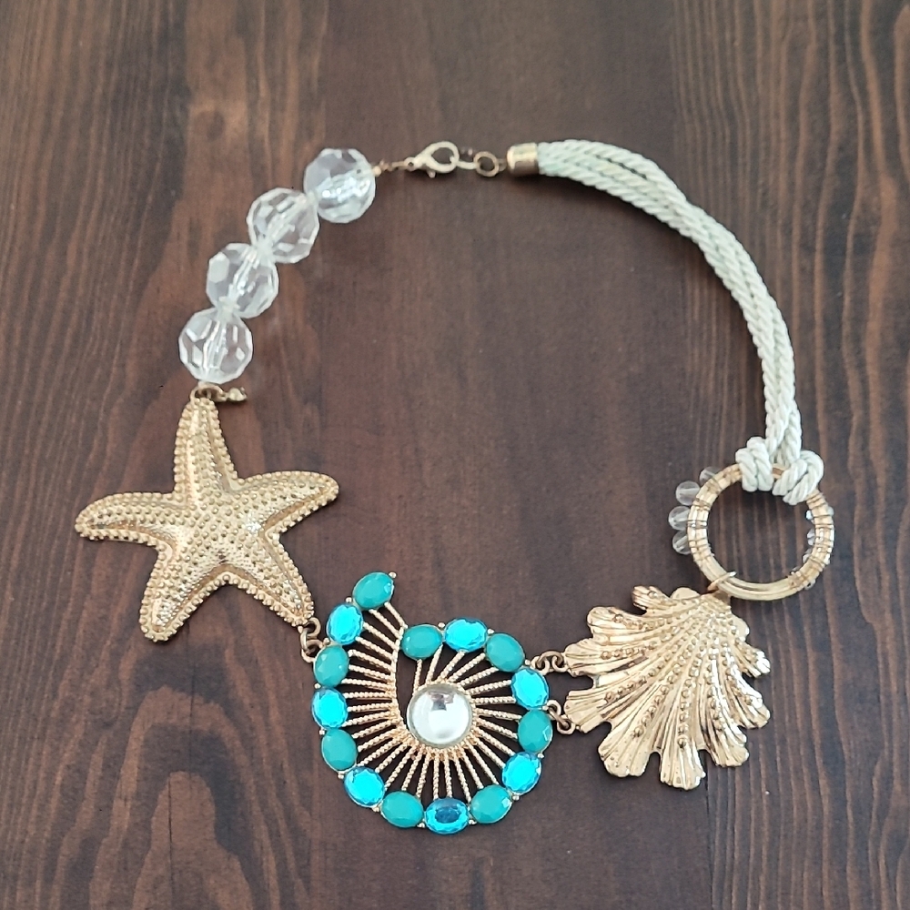 Gold and Turquoise Starfish Necklace